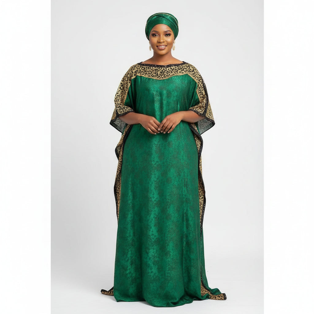 O-neck African Bohemian Silk Kaftan Dress.