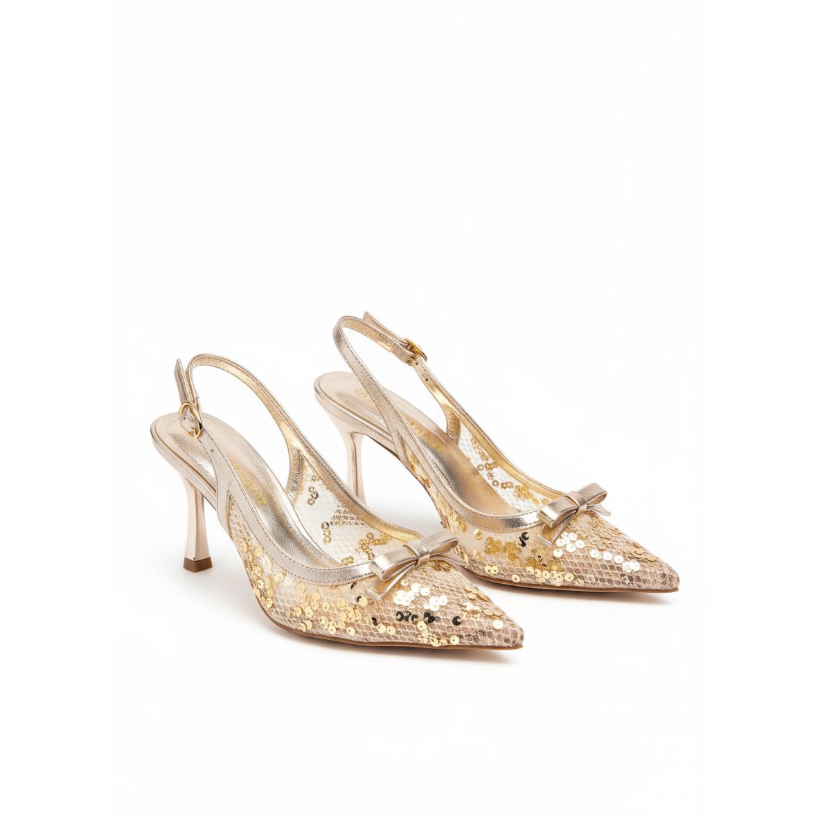 Rhinestones Slingback Decorated Pointed Heels Pumps