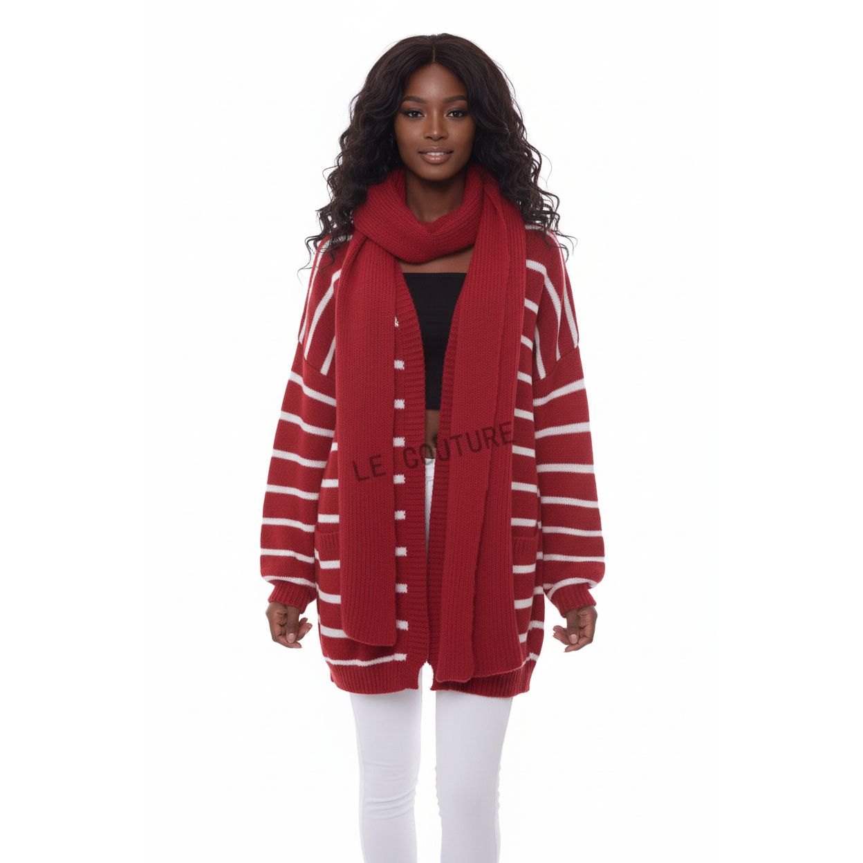 Striped Knitted Jersey and Scarf Set.