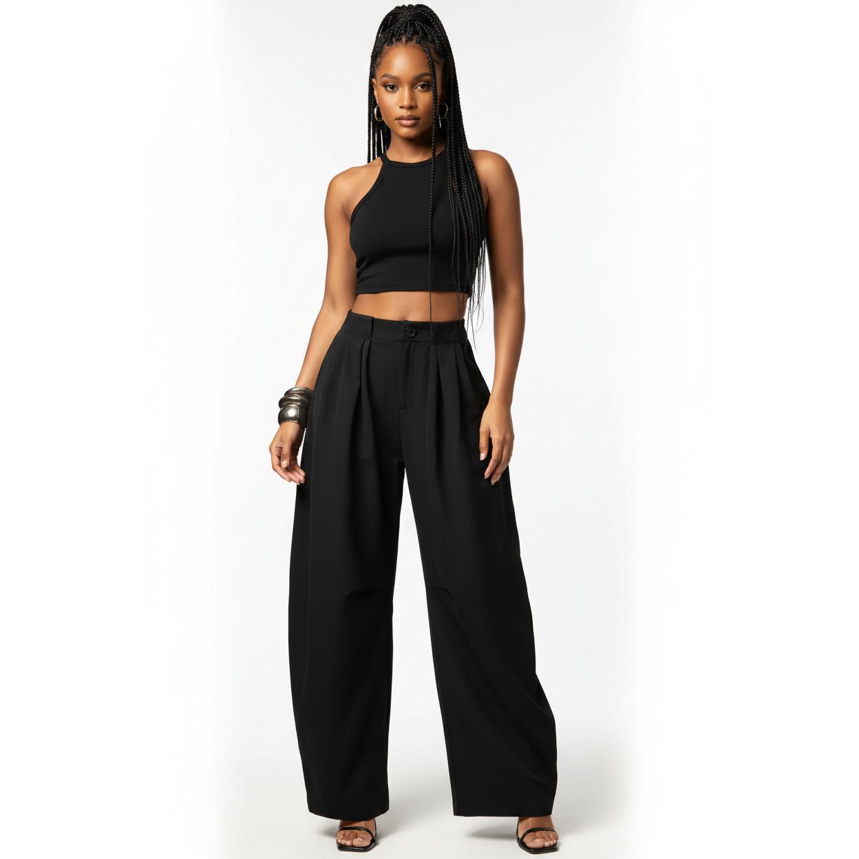 High Waisted Wide Leg Elegant Loose Fit Pants