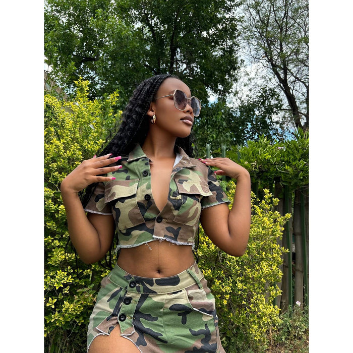 Camouflage Slit skirt and top set