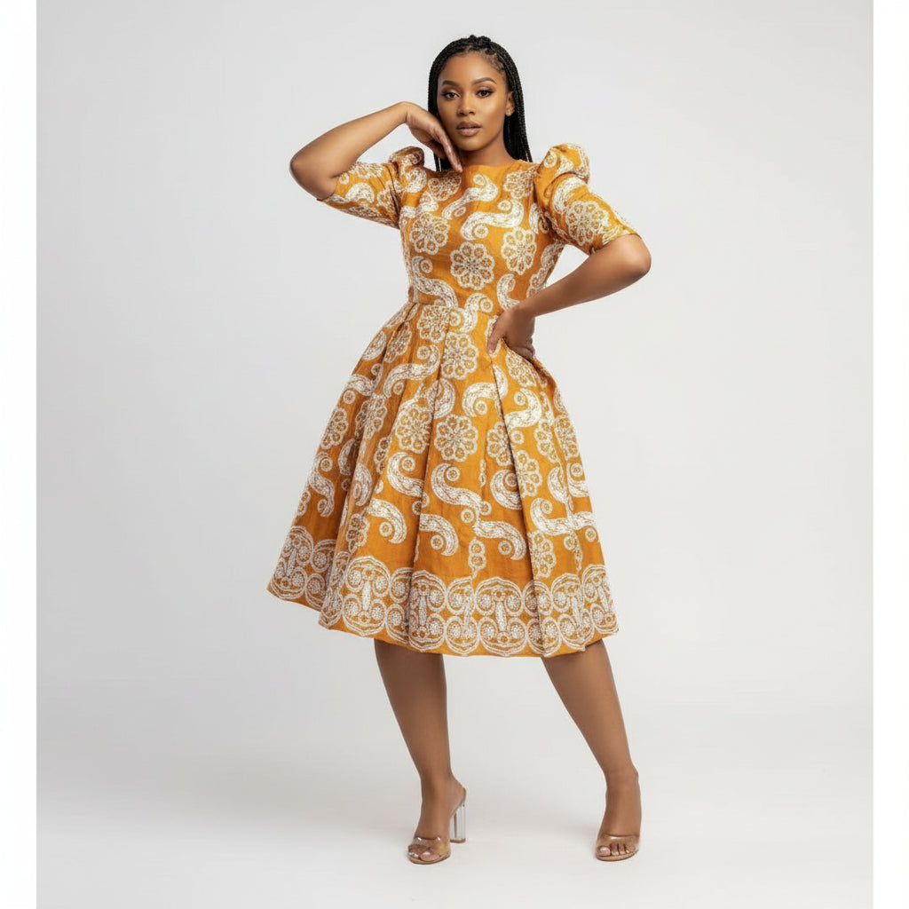 Woman’s Short Sleeve Ankara Dress.