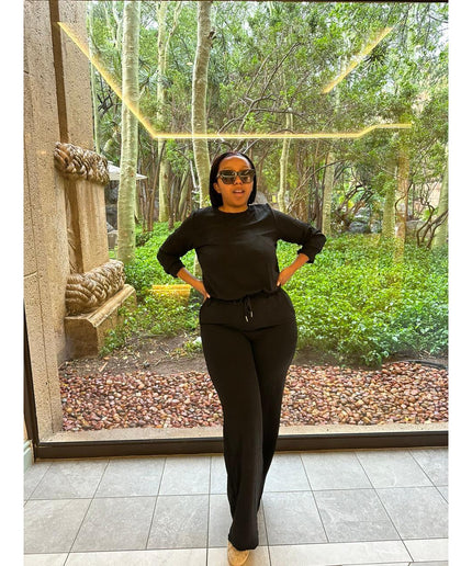 Sexy Round Neck Top and Loose Pant Set