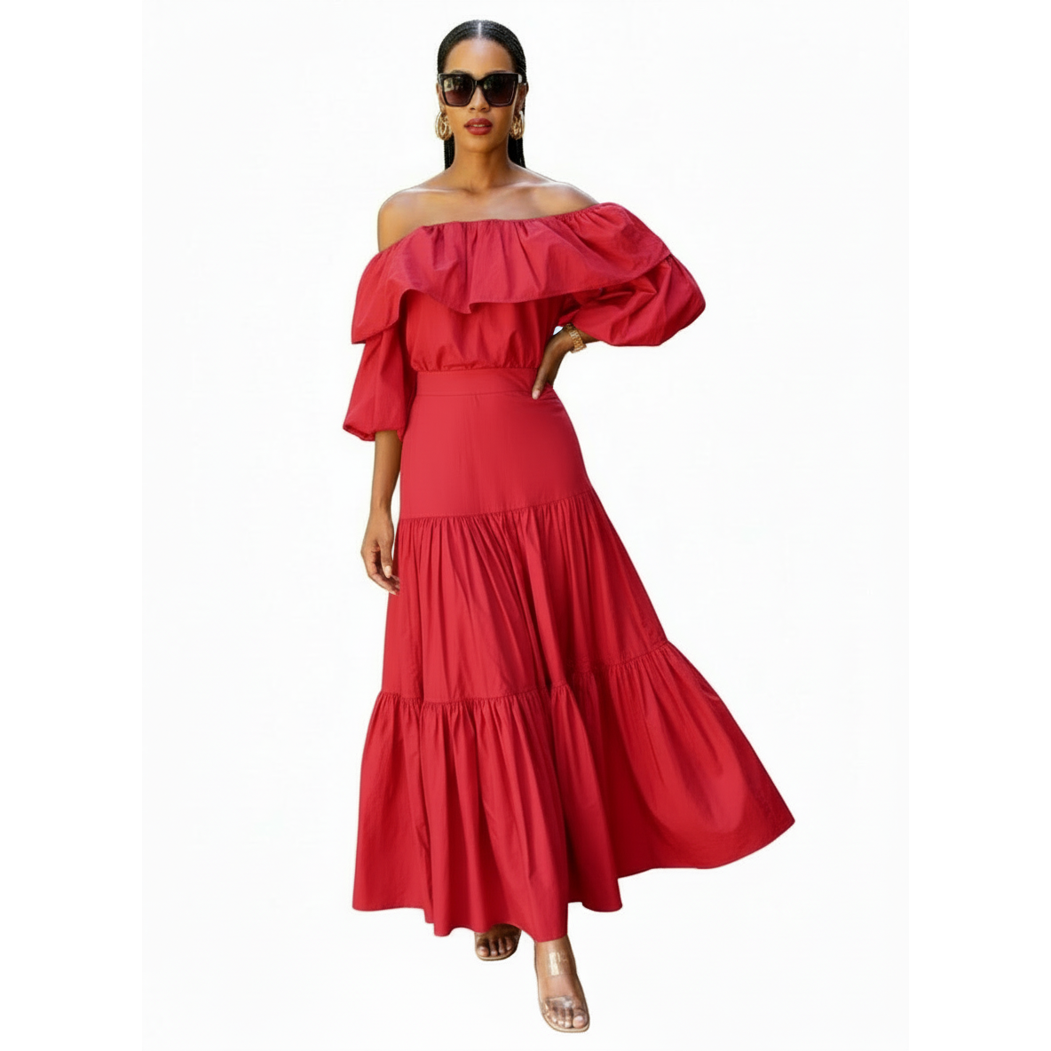 High Waisted Skirt and Off Shoulder Top 2 Pieces Set