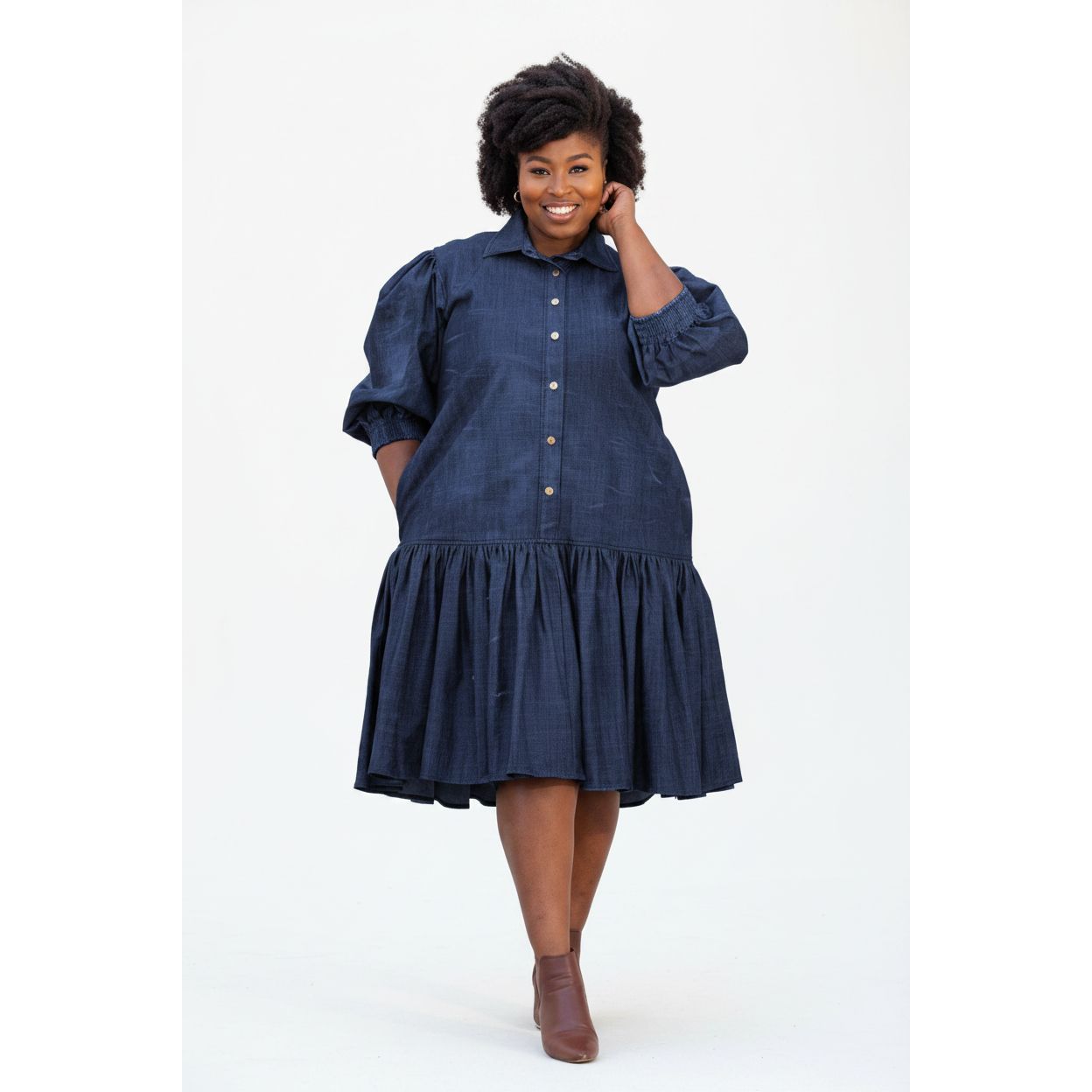 Denim Button Detailed Dress