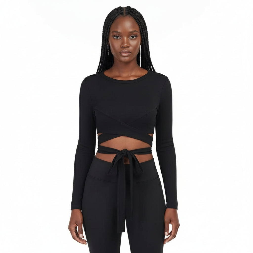 Long-Sleeved Round Neck Cutout Top