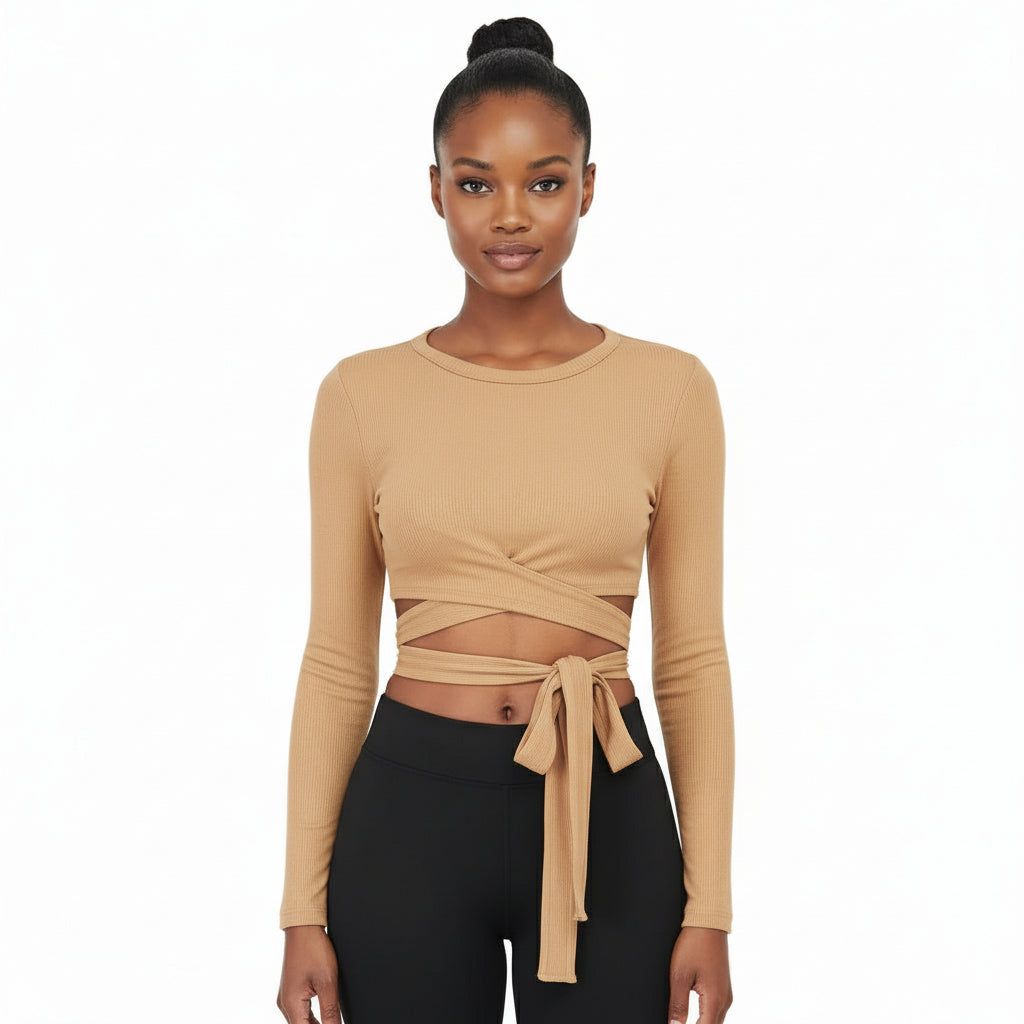 Long-Sleeved Round Neck Cutout Top