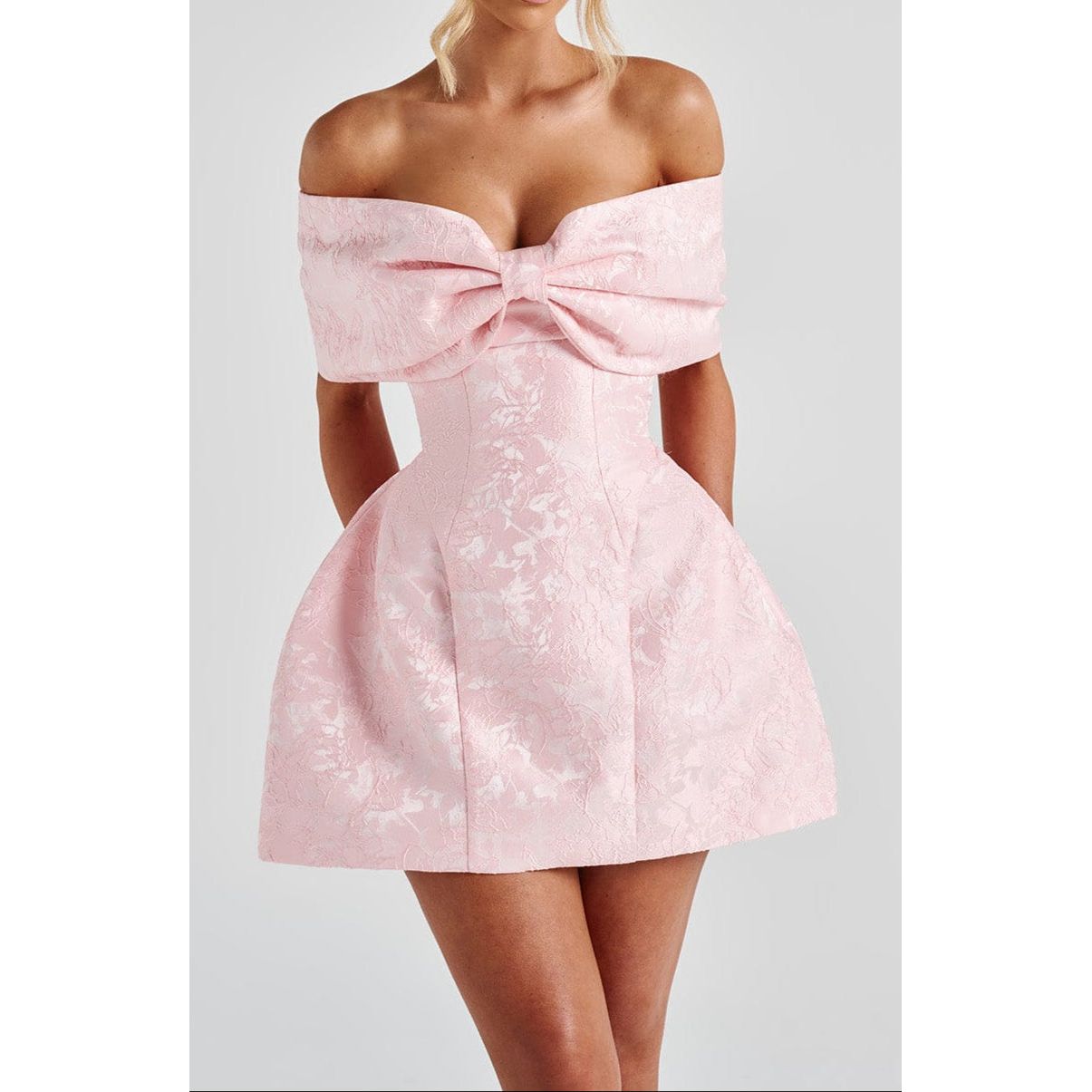 Elegant Off-Shoulder Bow Mini Dress.