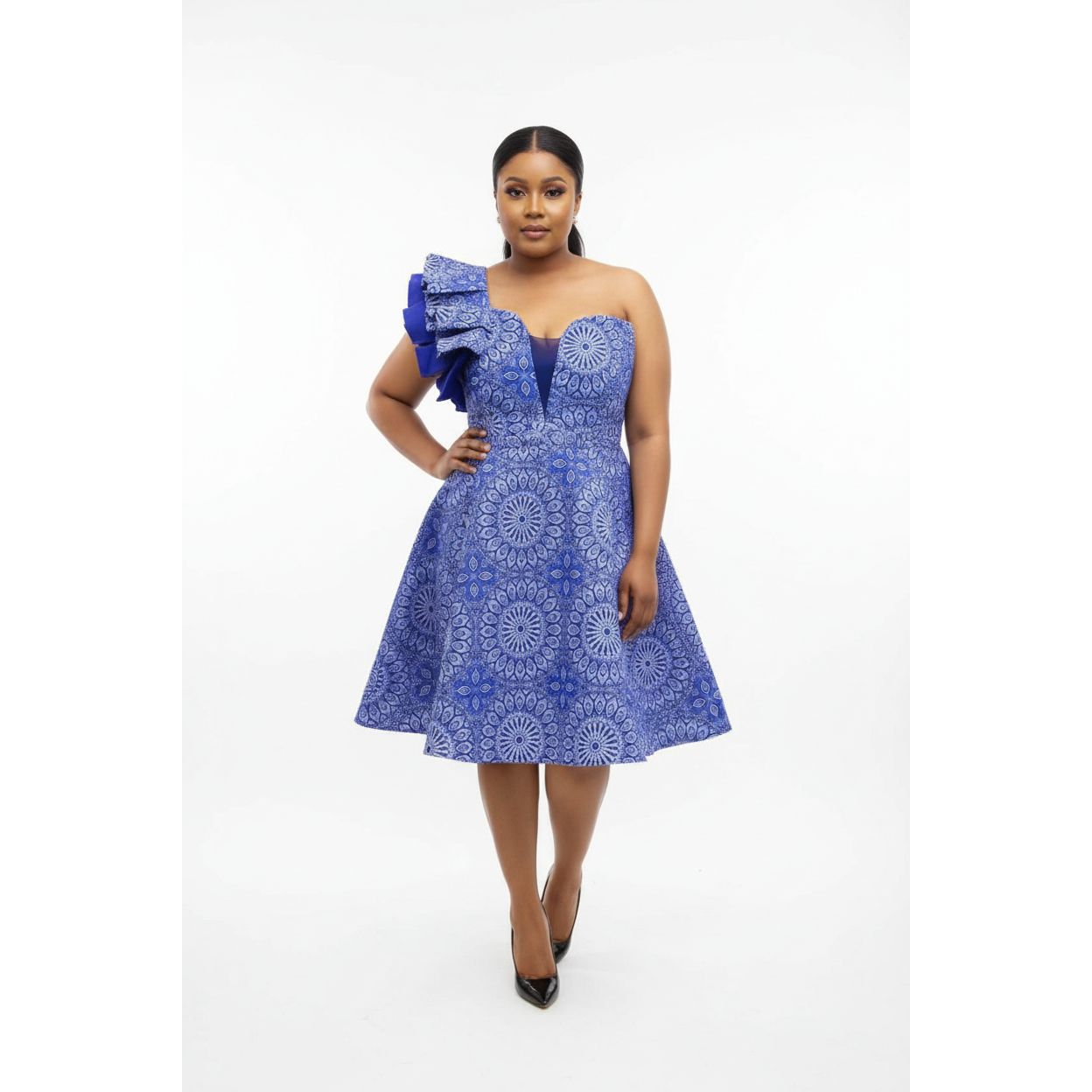 Traditional Flare Off Shoulder Ankara Dress