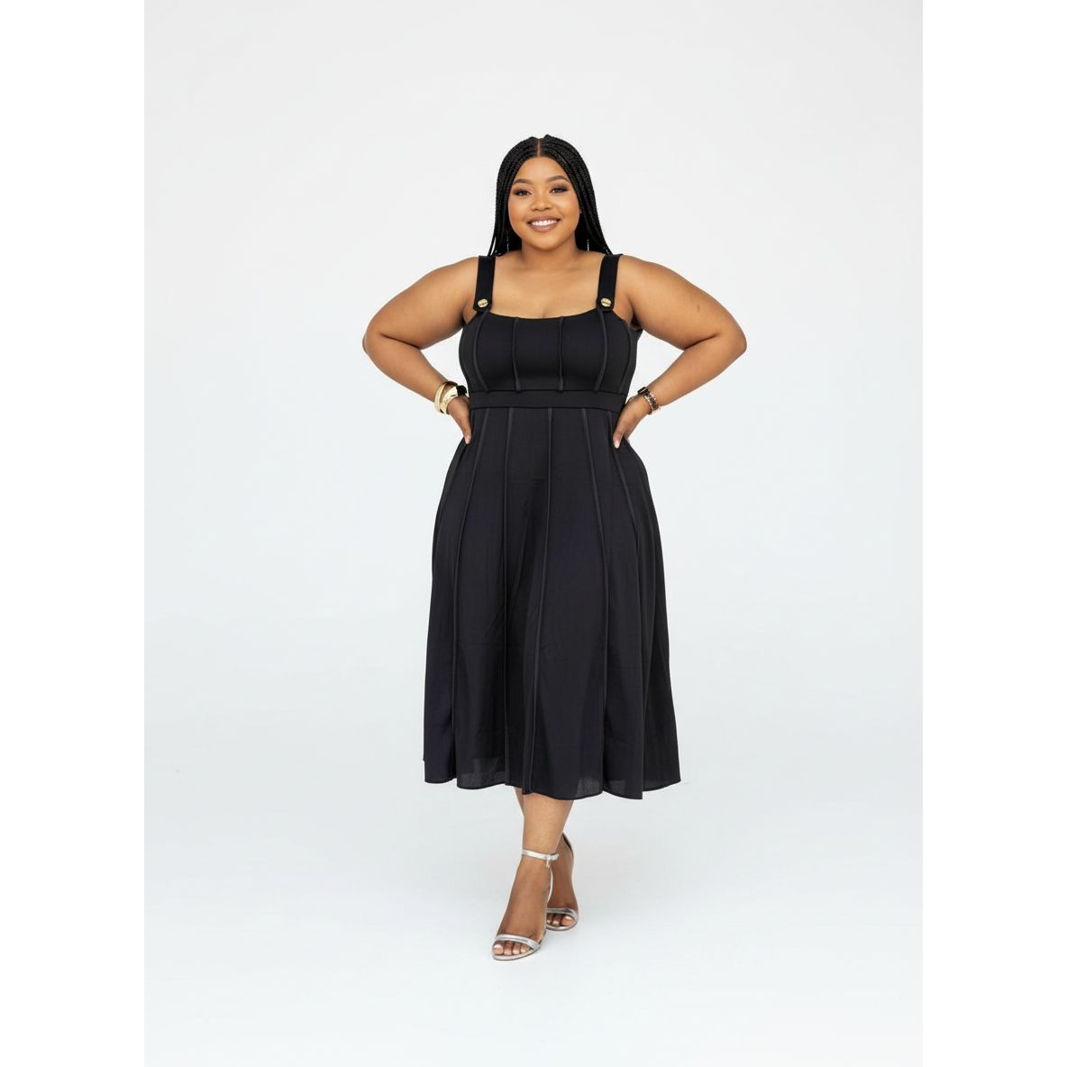 Sleeveless A-line Fitted Waist Midi Dress