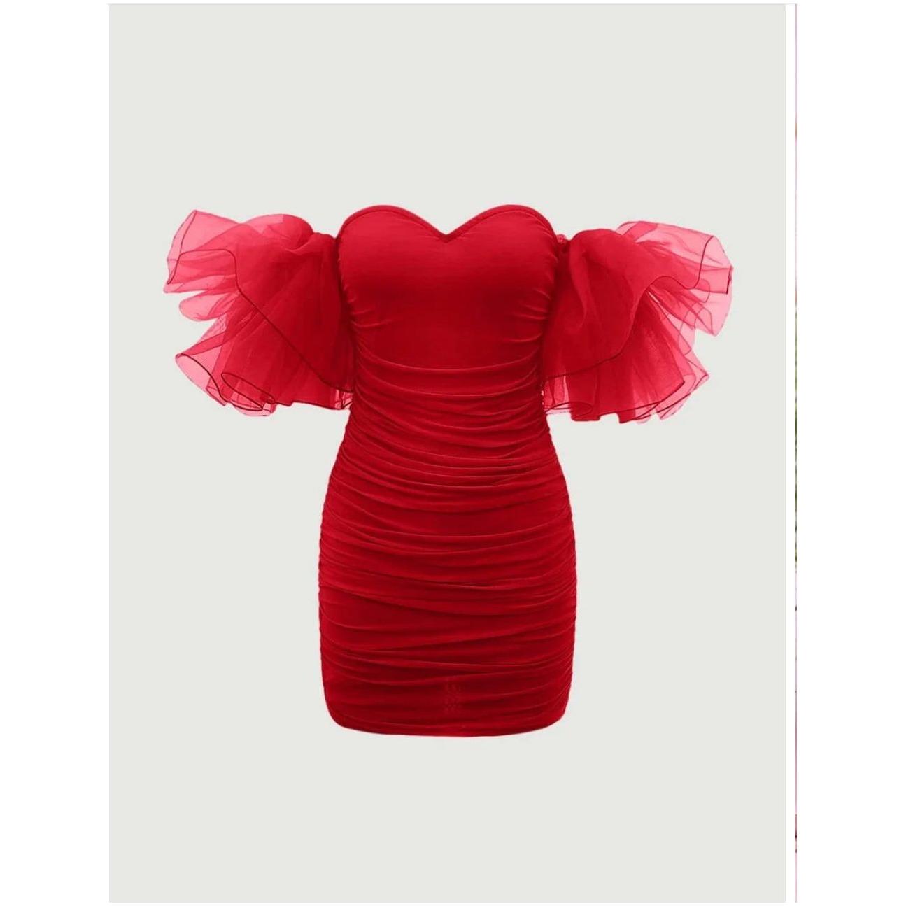 Off Shoulder Tight Pleated Short Dress