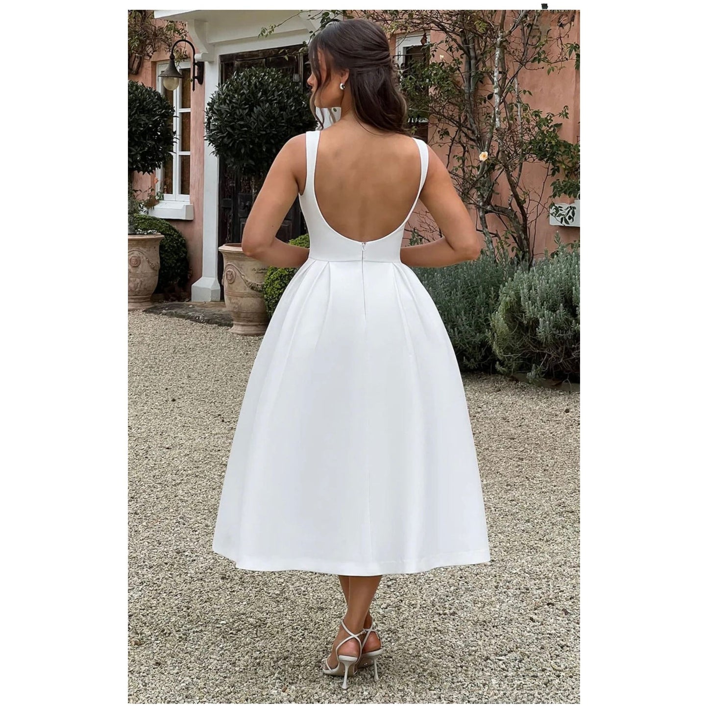 Backless A-Line Midi Satin Dress