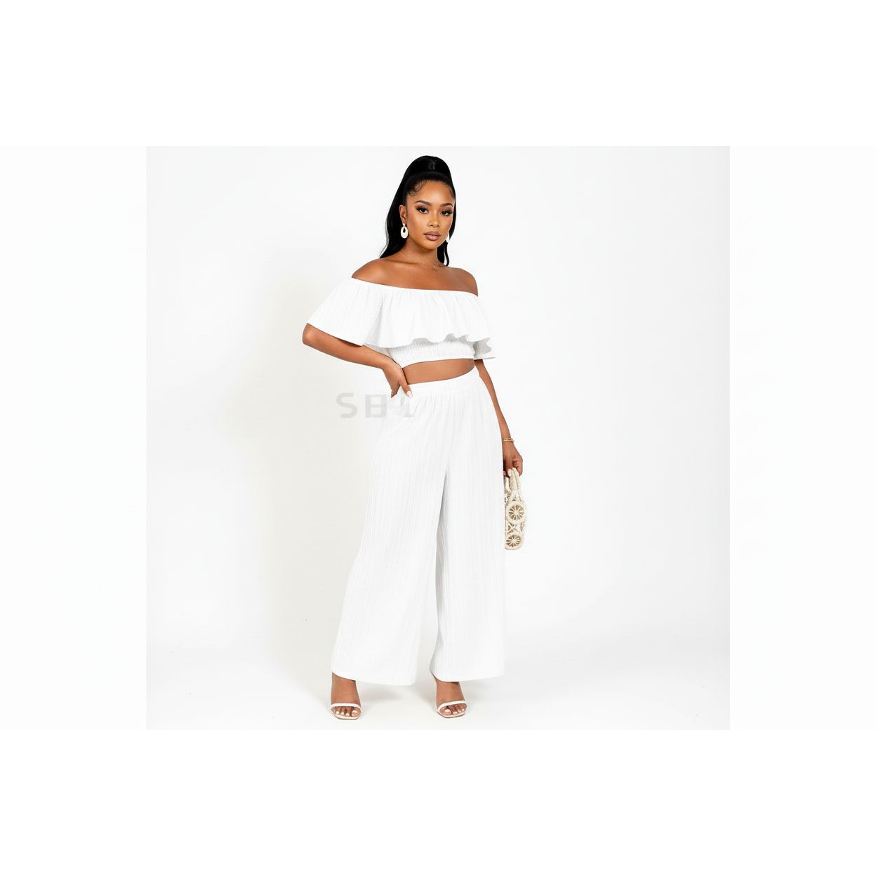 Elastic Top And Wide-Leg Pants Two-Piece Set.