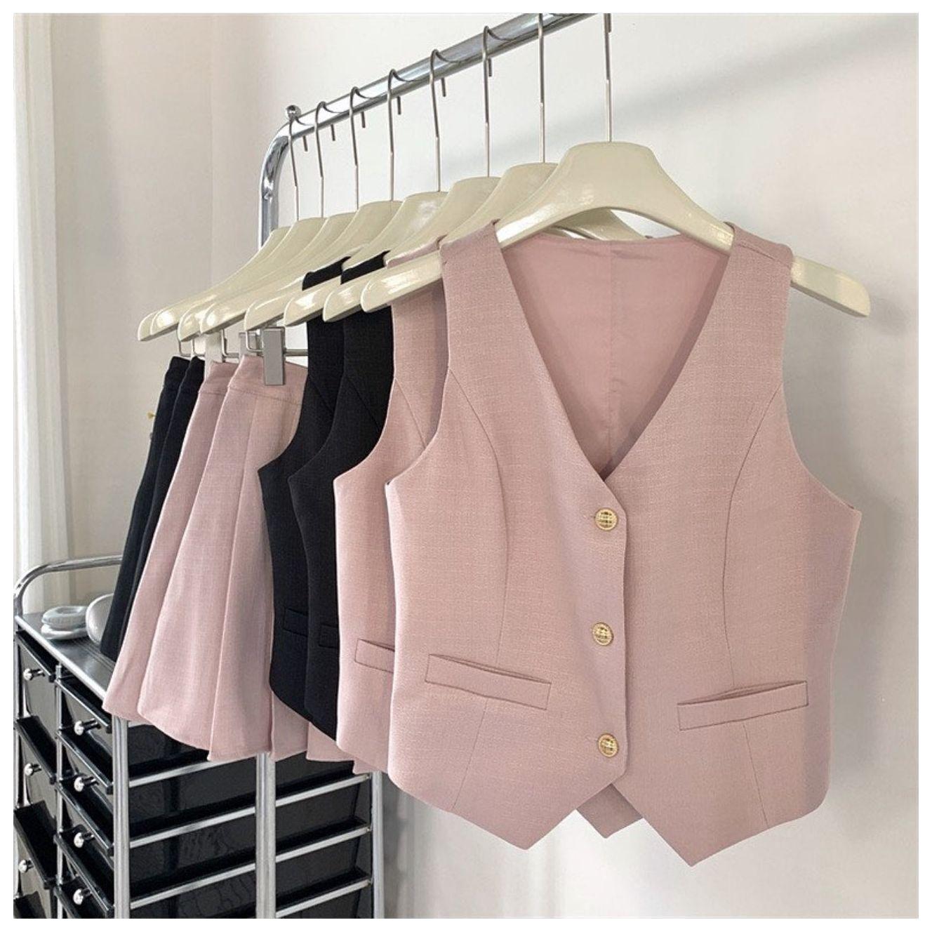Button Up Vest and Pleated Mini Skirt Set main image 1