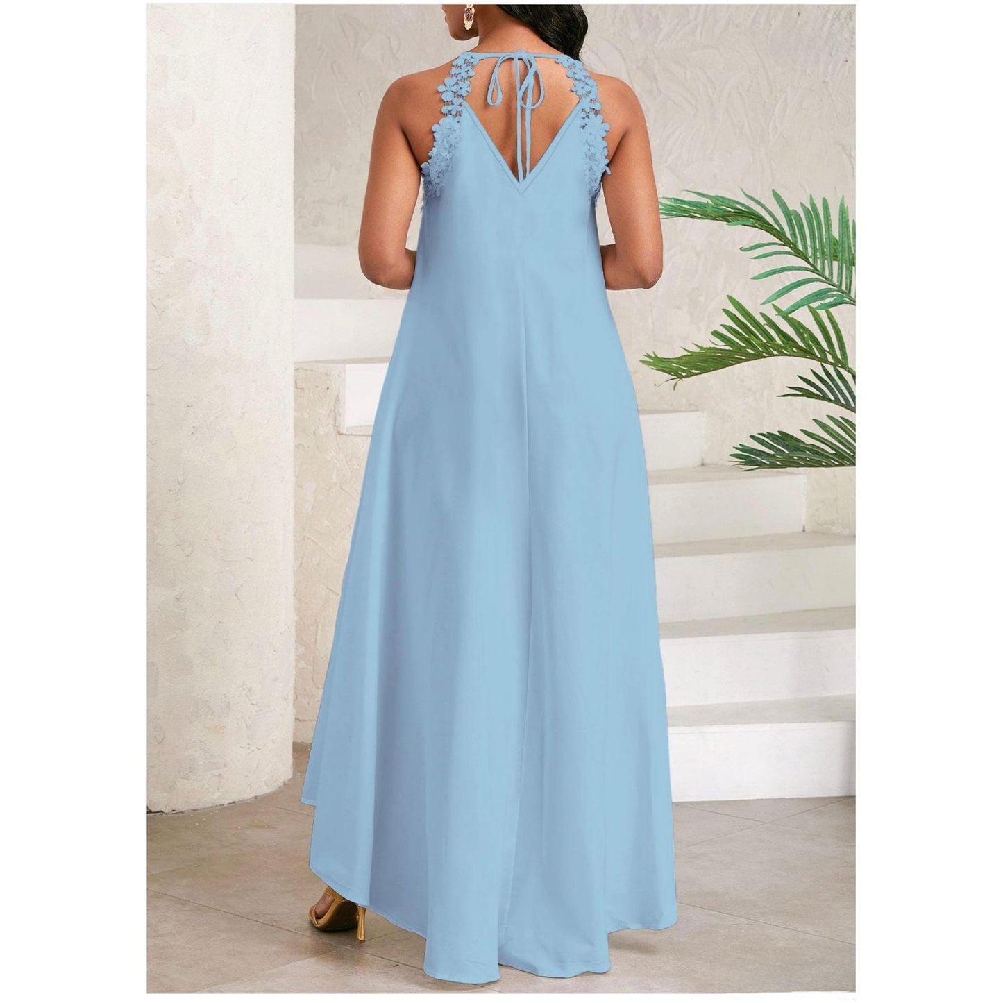 Bow Back Spaghetti Strap Backless Elegant Dress.