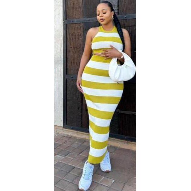 Striped Crop Top & Skirt Set