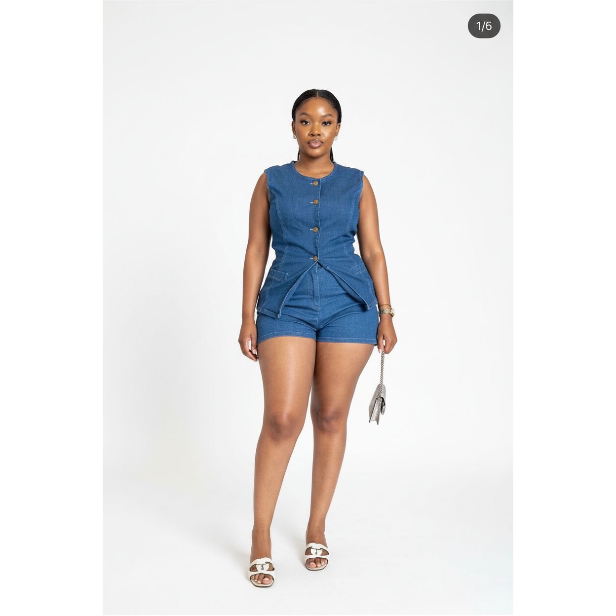Sleeveless Waist Coat and Short Denim Set