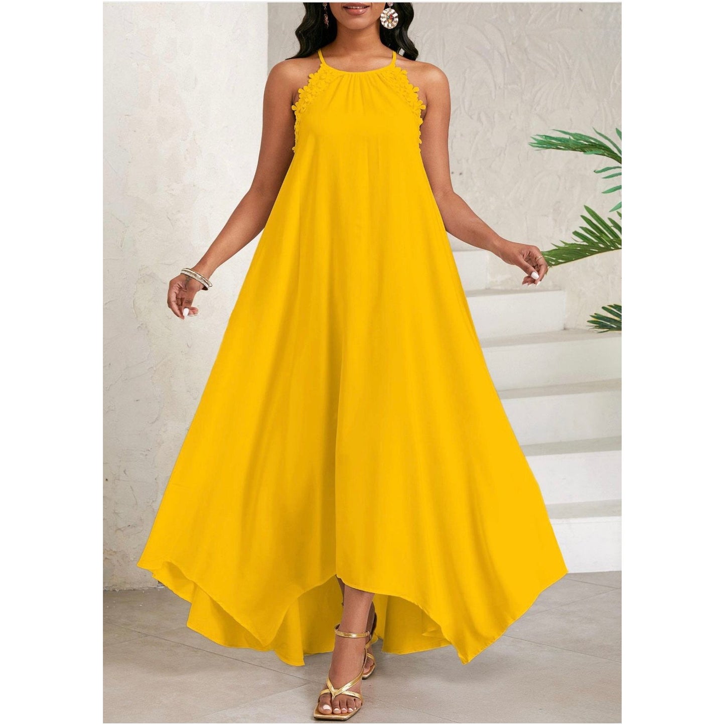 Bow Back Spaghetti Strap Backless Elegant Dress.