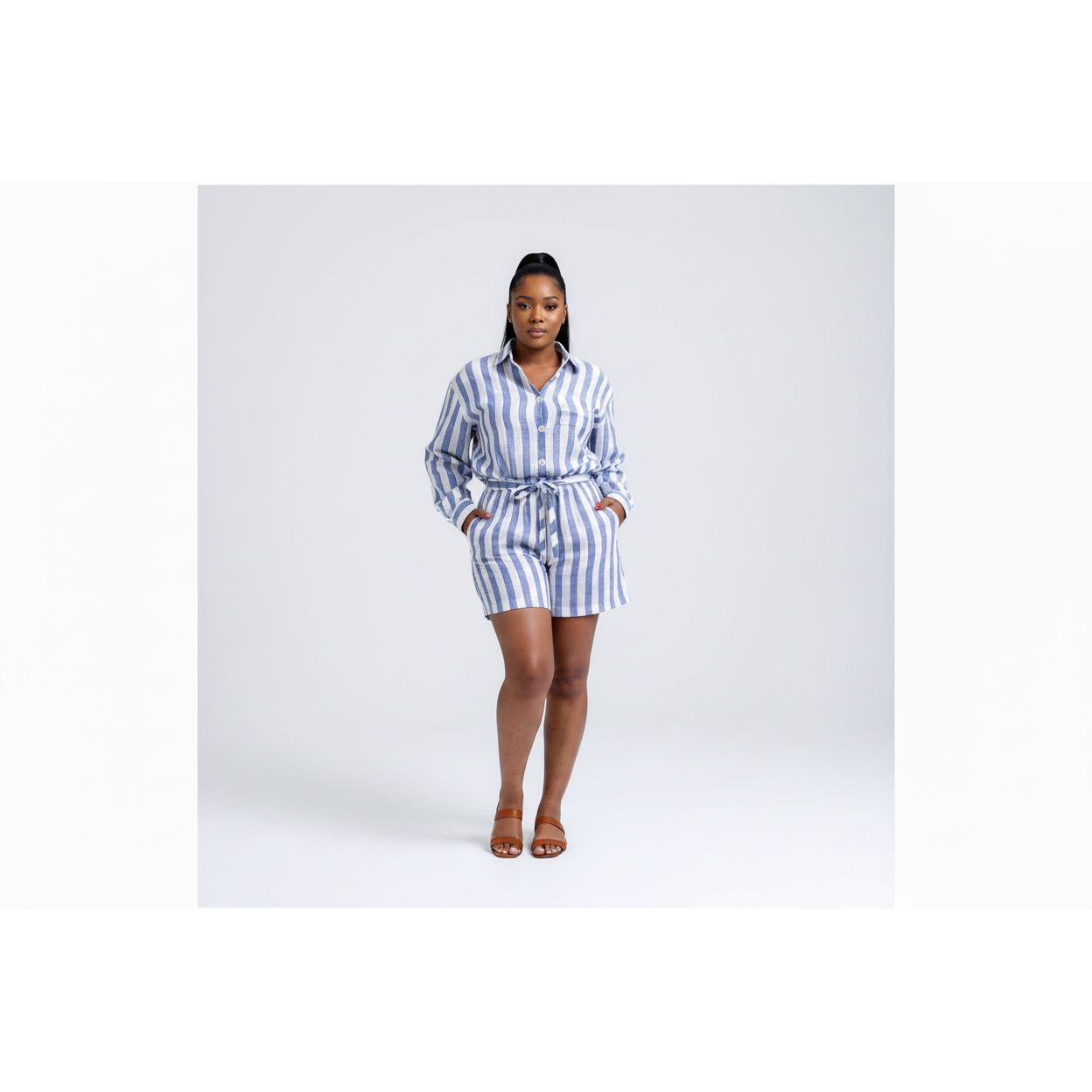 Button-Down Striped Shirt & Matching Shorts Set