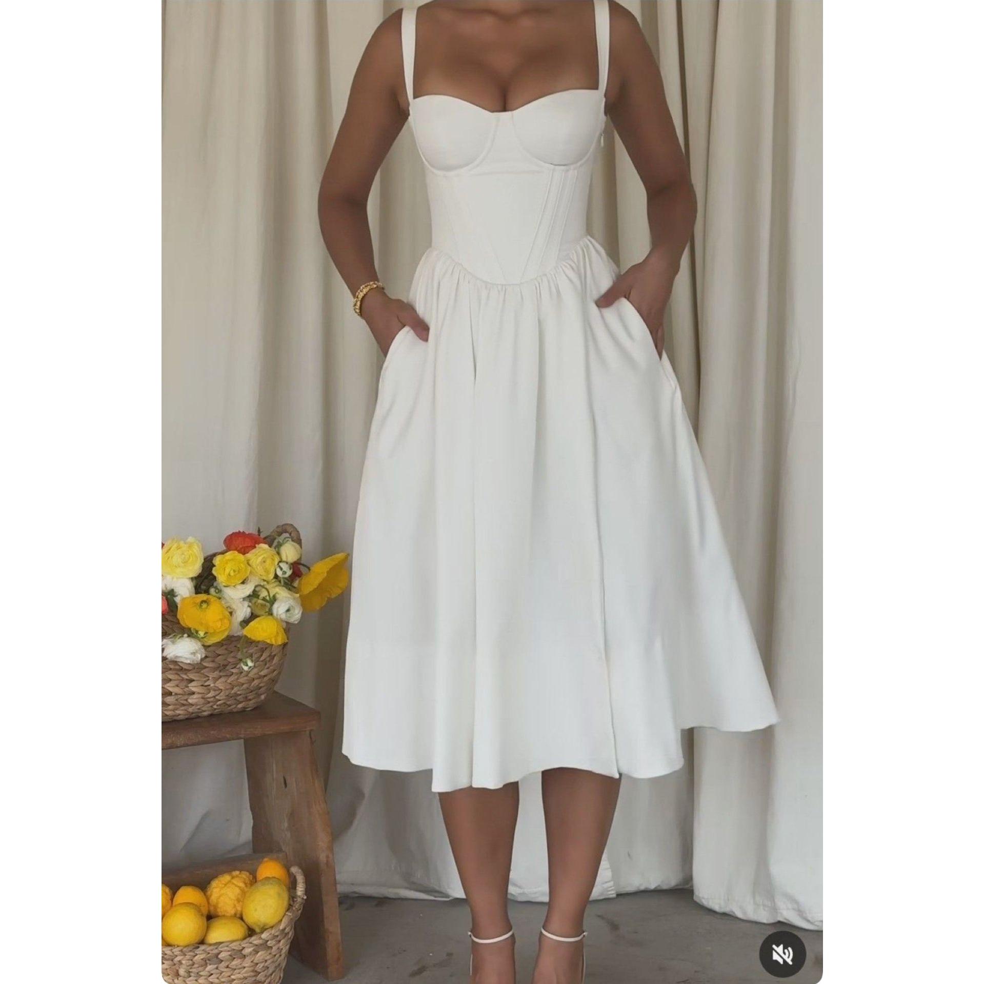 Light Green Appliqued Corset Spaghetti Straps A Line Midi Dress