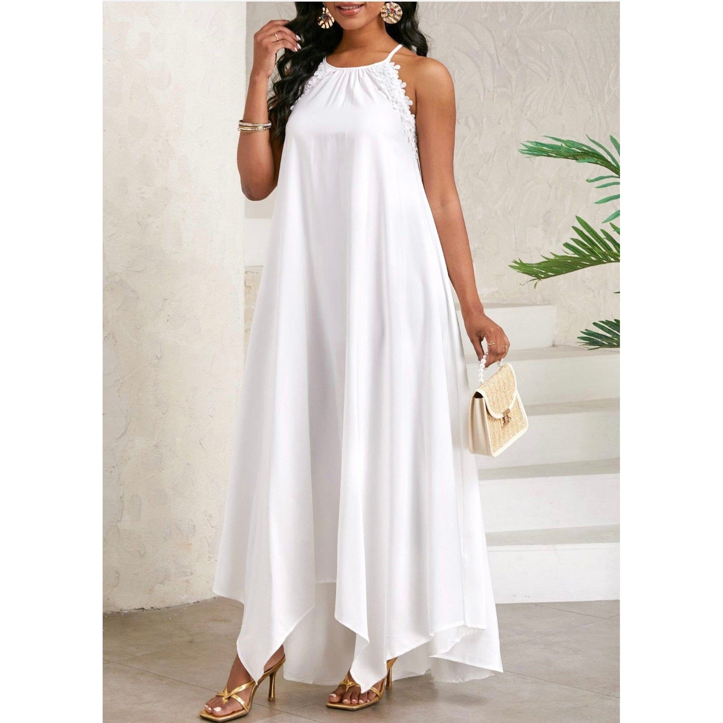 Bow Back Spaghetti Strap Backless Elegant Dress.