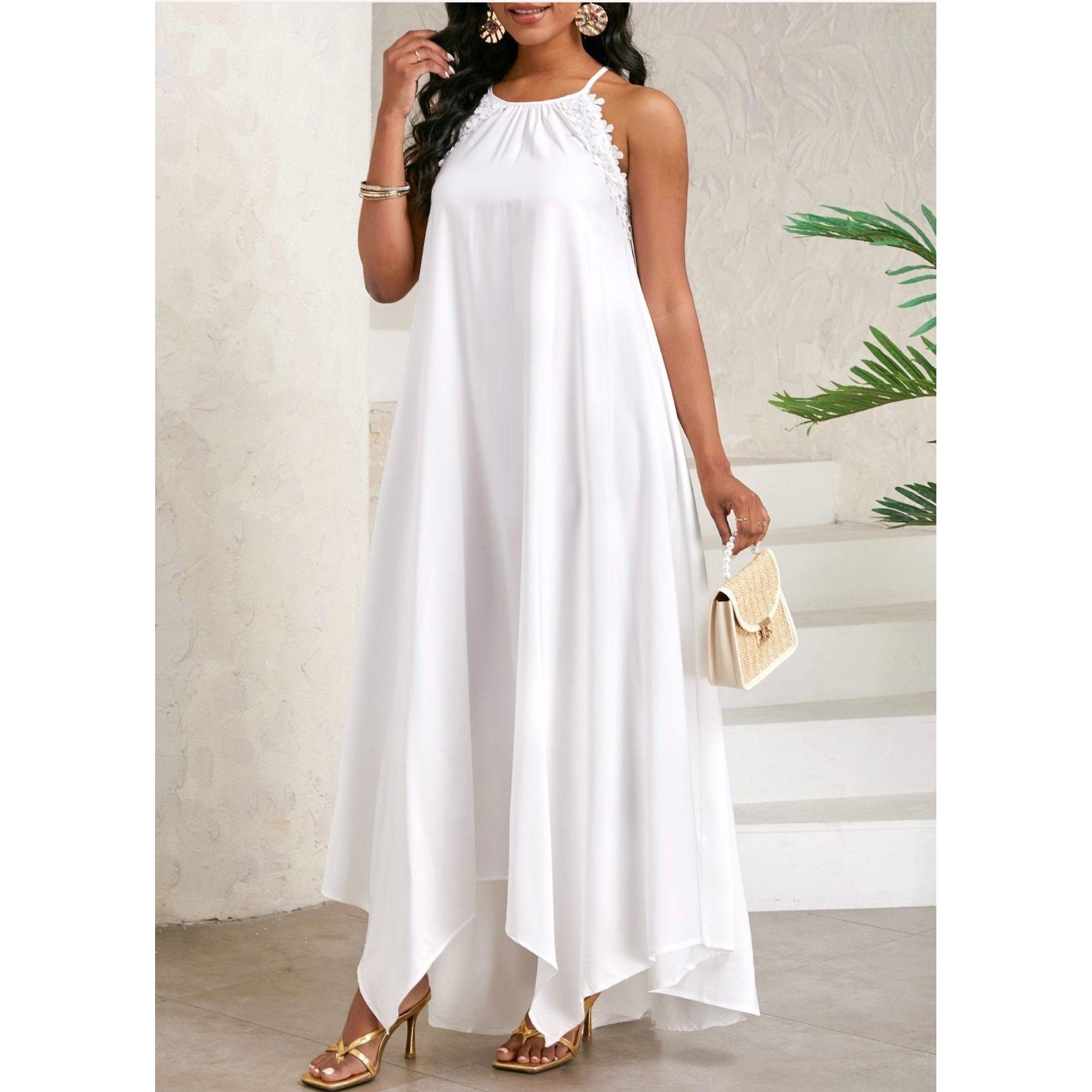 Bow Back Spaghetti Strap Backless Elegant Dress.