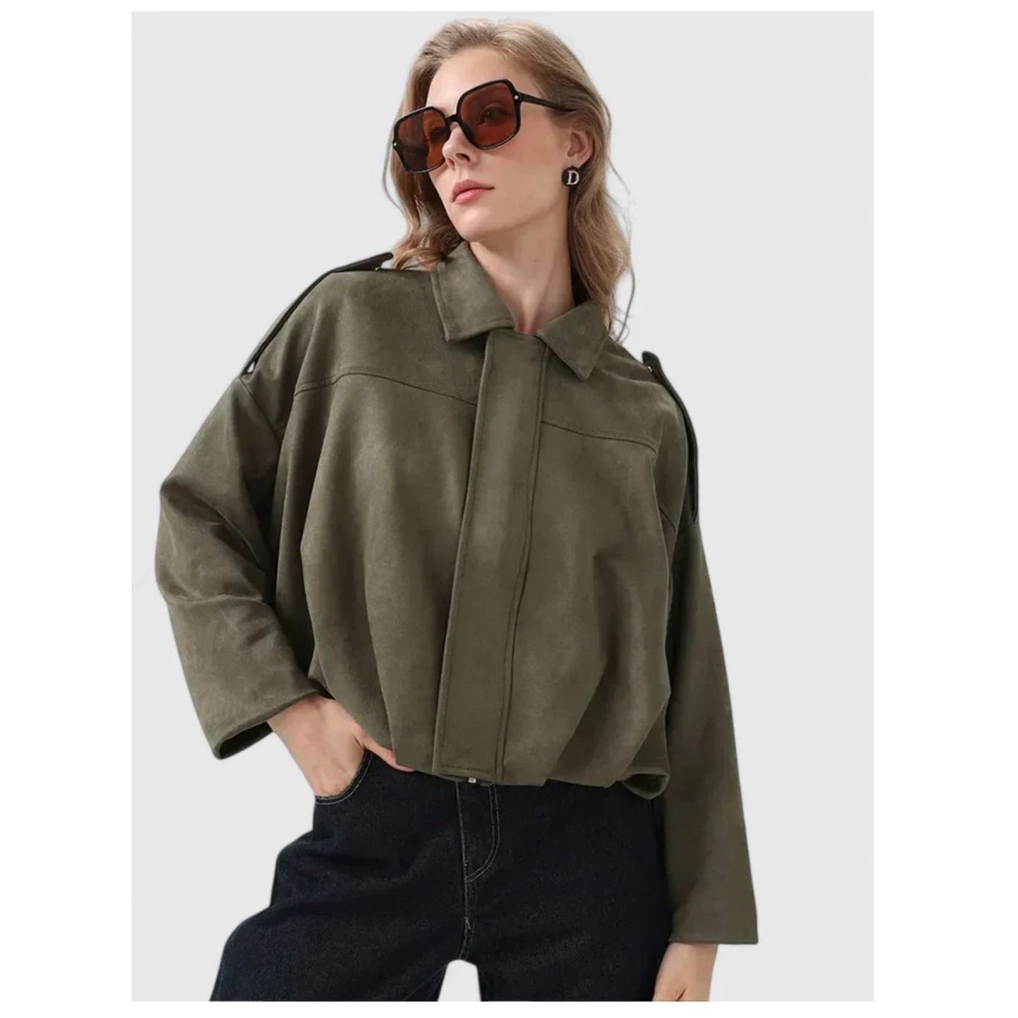 Trendy Oversized Faux Suede Bomber Jacket
