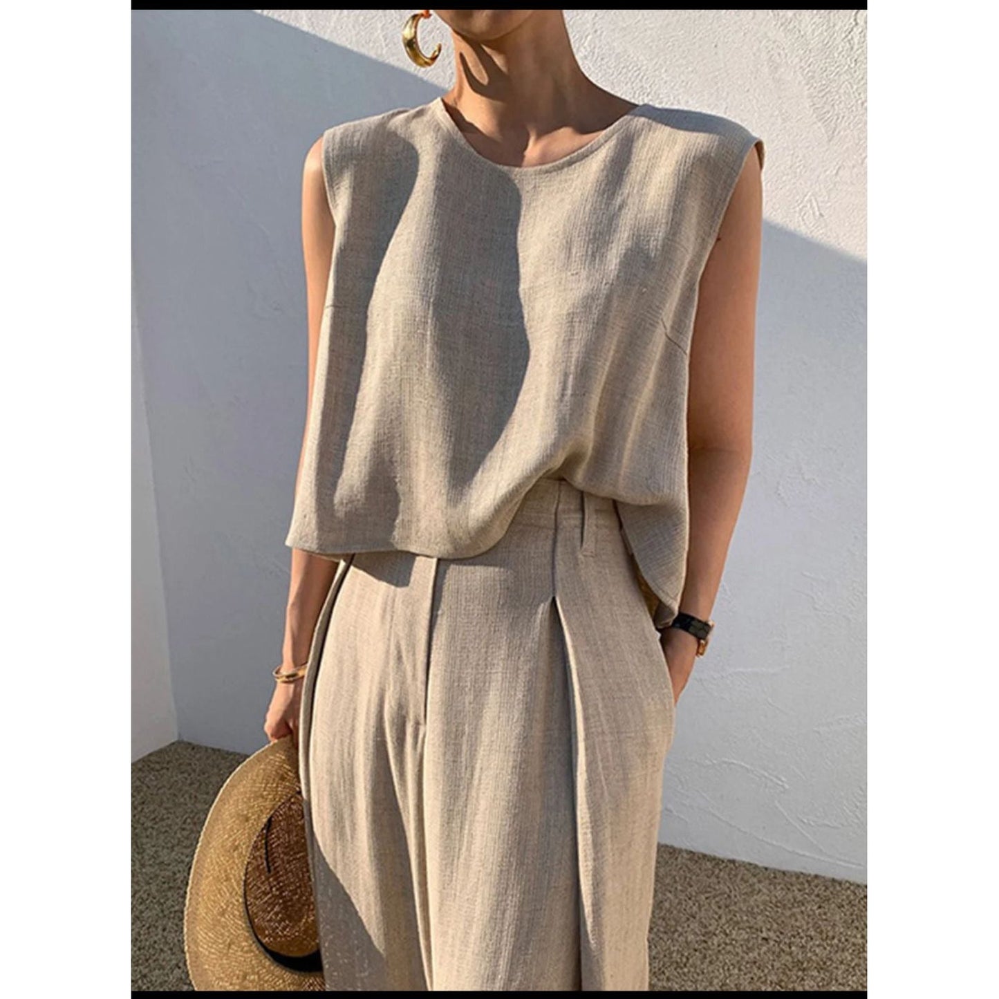 Summer Sleeveless Tank Top And Wide Leg Pants Sets