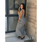 Striped Print Sleeveless Long Bodycon Dress.