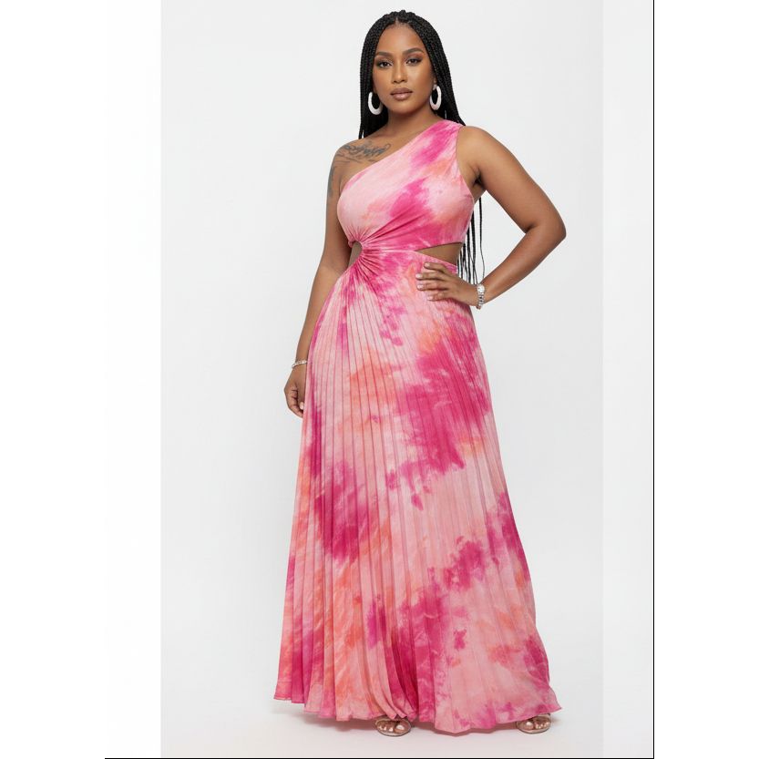 Off Shoulder One Hand Pleated Dress