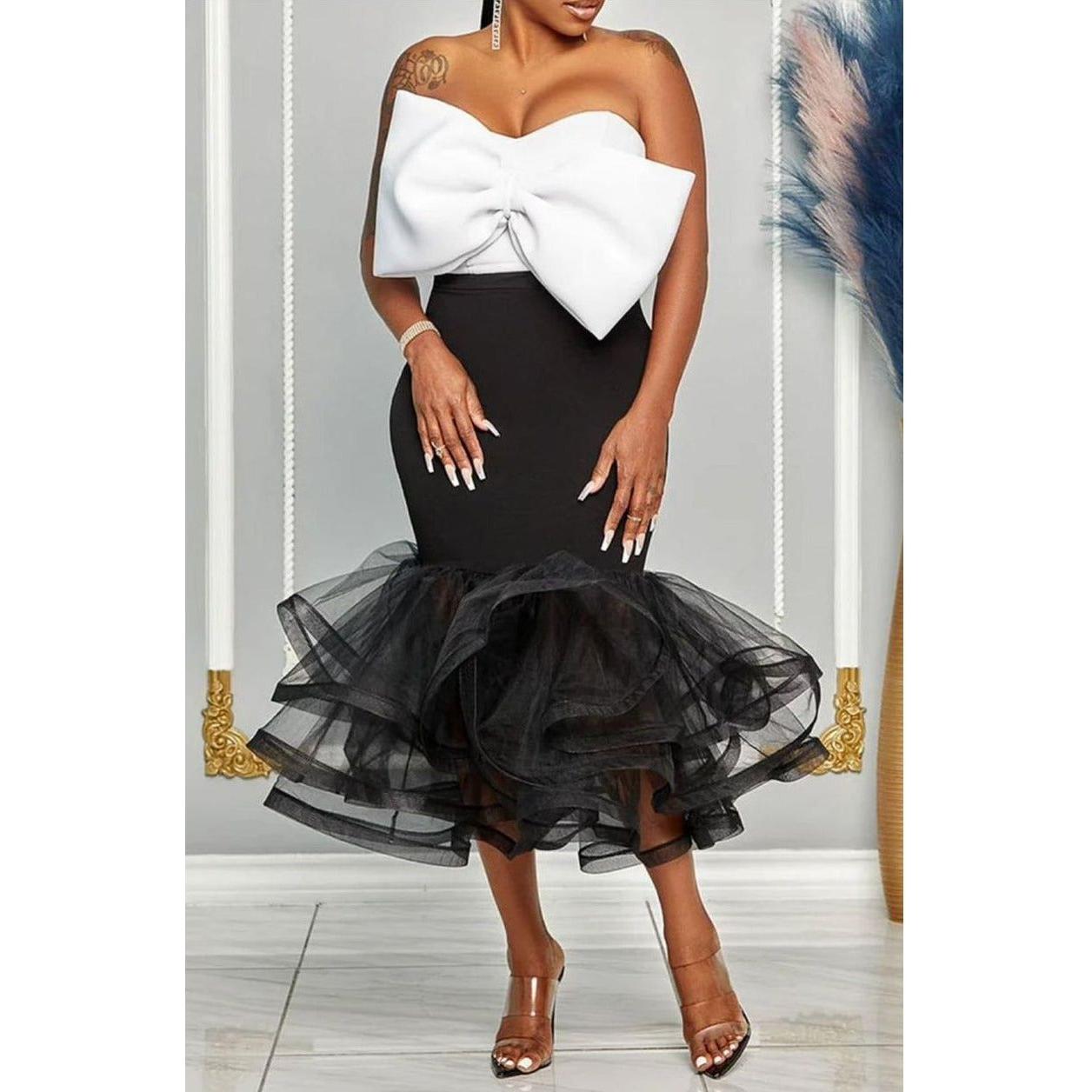 Bodycon Lace Skirt and Bowknot Top Set – YELLOW SUB TRADING