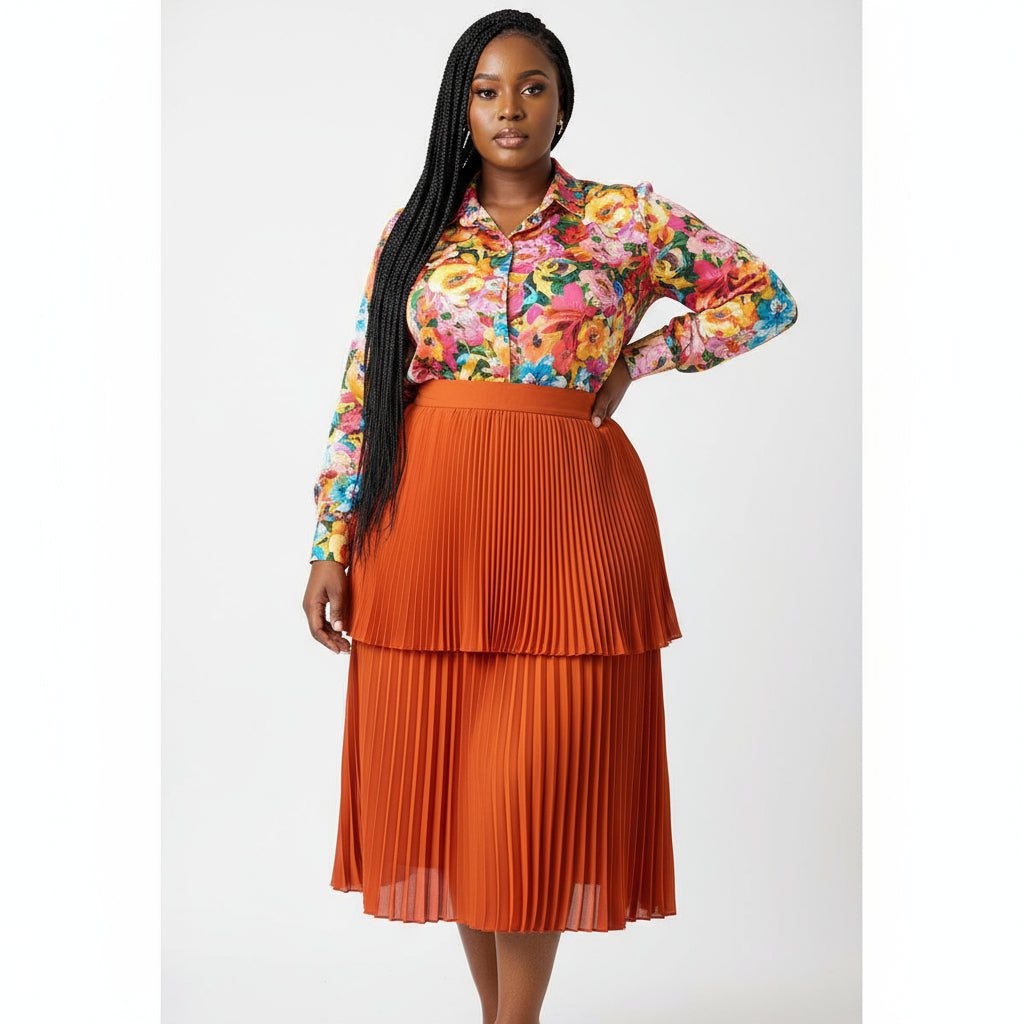 Vintage Pleated Patchwork Skirt