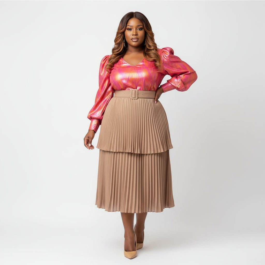 Vintage Pleated Patchwork Skirt