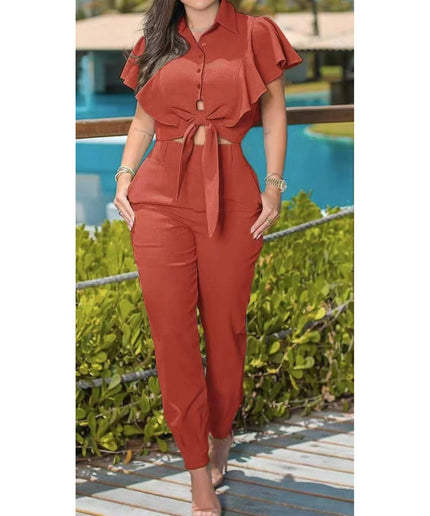 Short Sleeve Top and High Waisted Pant Set