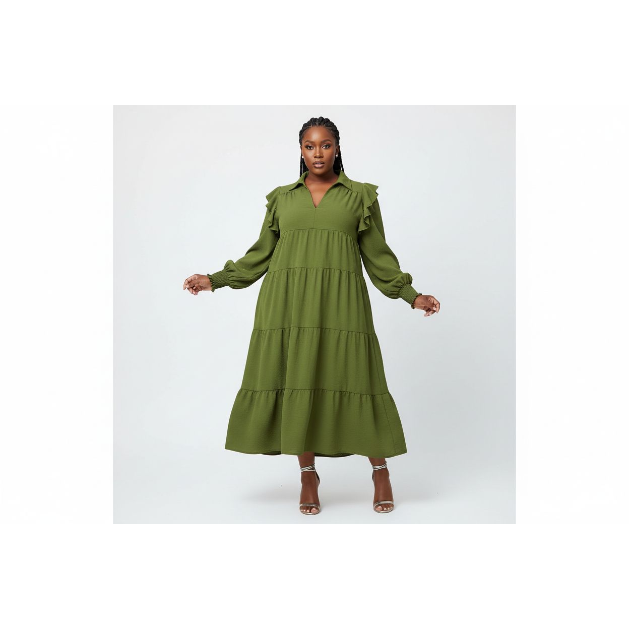 Solid Color Collar Shirt Dress