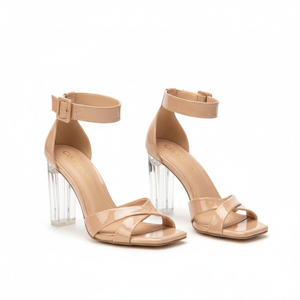 Vintage Ankle Strap Transparent Heels