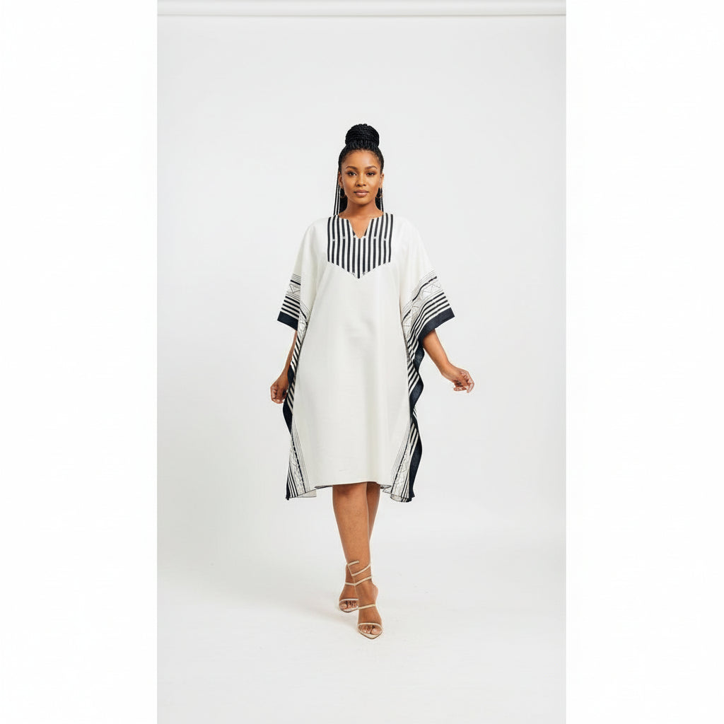 African Kaftan Striped Print Style Elegant Dress