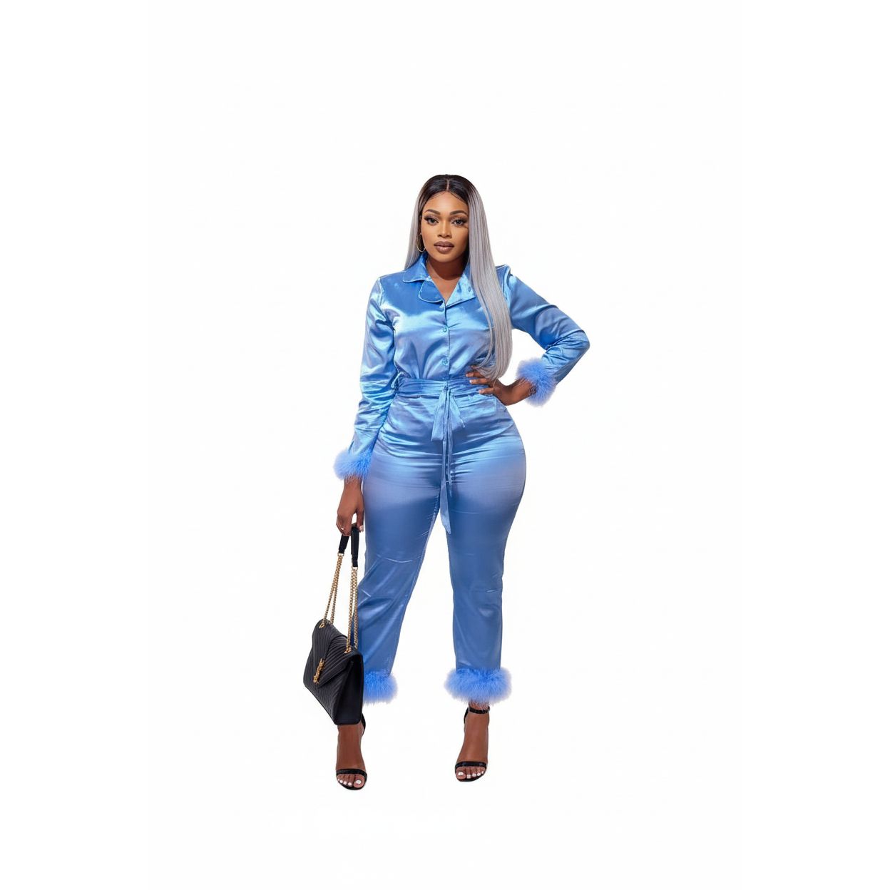 Ladies Feather Fringe Two-piece Loungewear