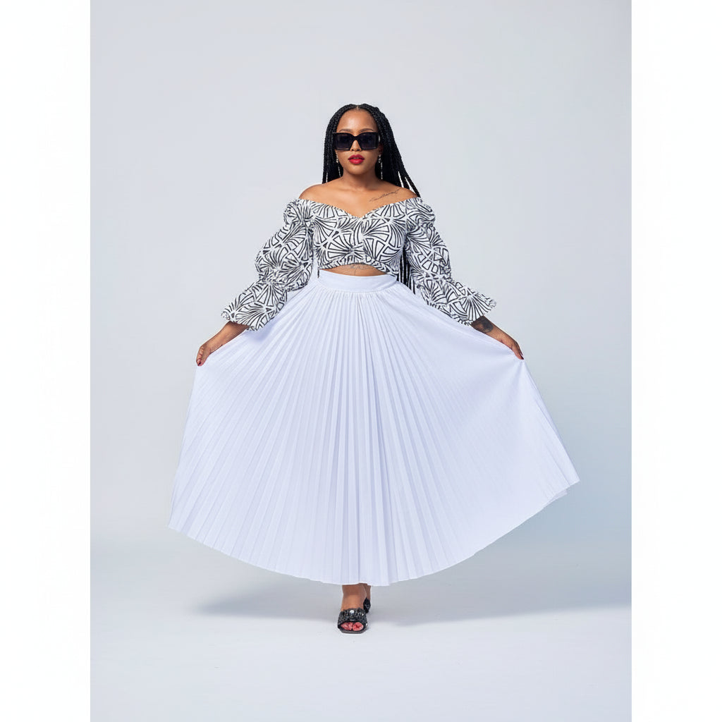 Pleated Skirt and Off shoulder Top Set