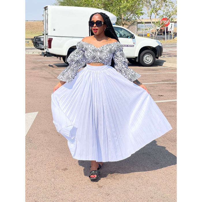 Pleated Skirt and Off shoulder Top Set