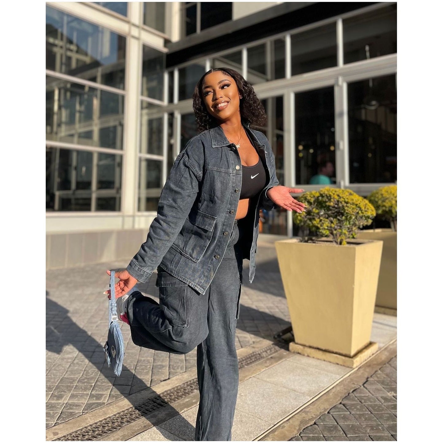 Elegant Cargo Denim Two Piece Set.