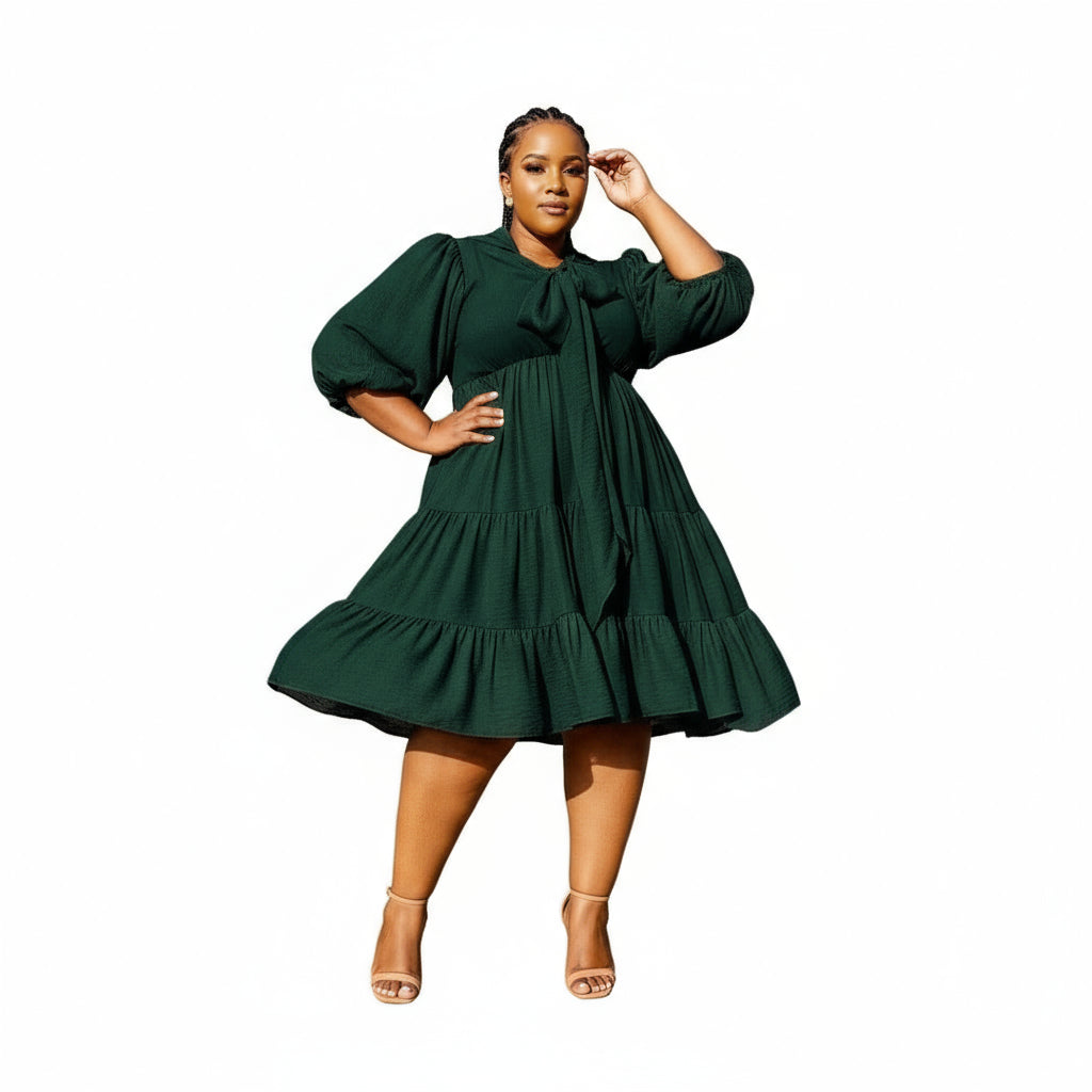 Solid Color Pleated Dress