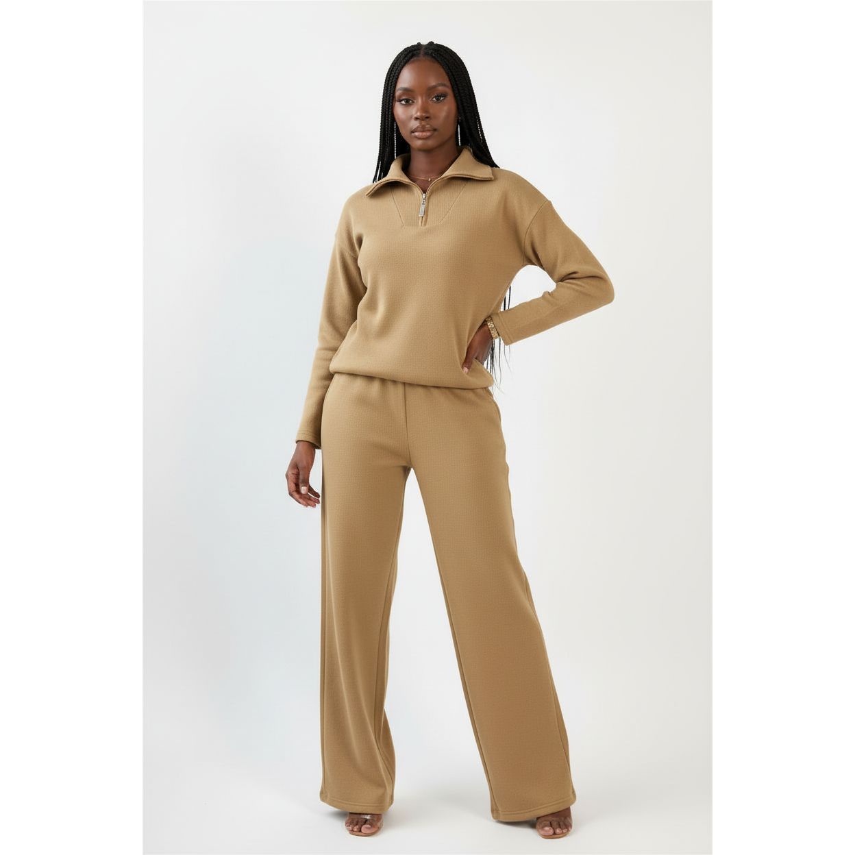 Knitted Zip Neck Top and Pant Set