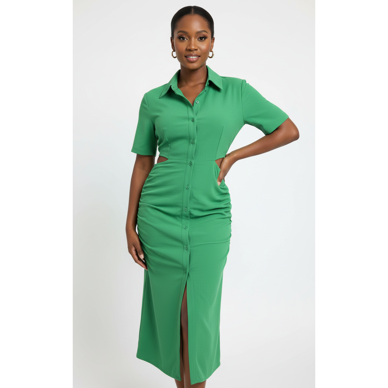 Cut Out Back Elegant Button Detailed Dress