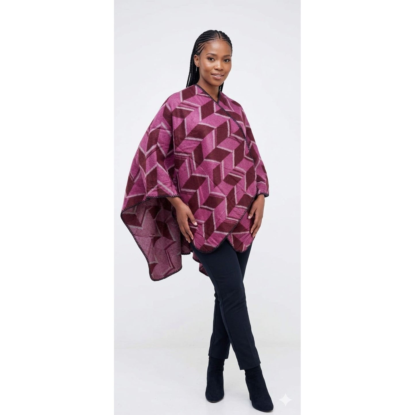 Plaid Blanket Open-Front Check Pattern Shawl
