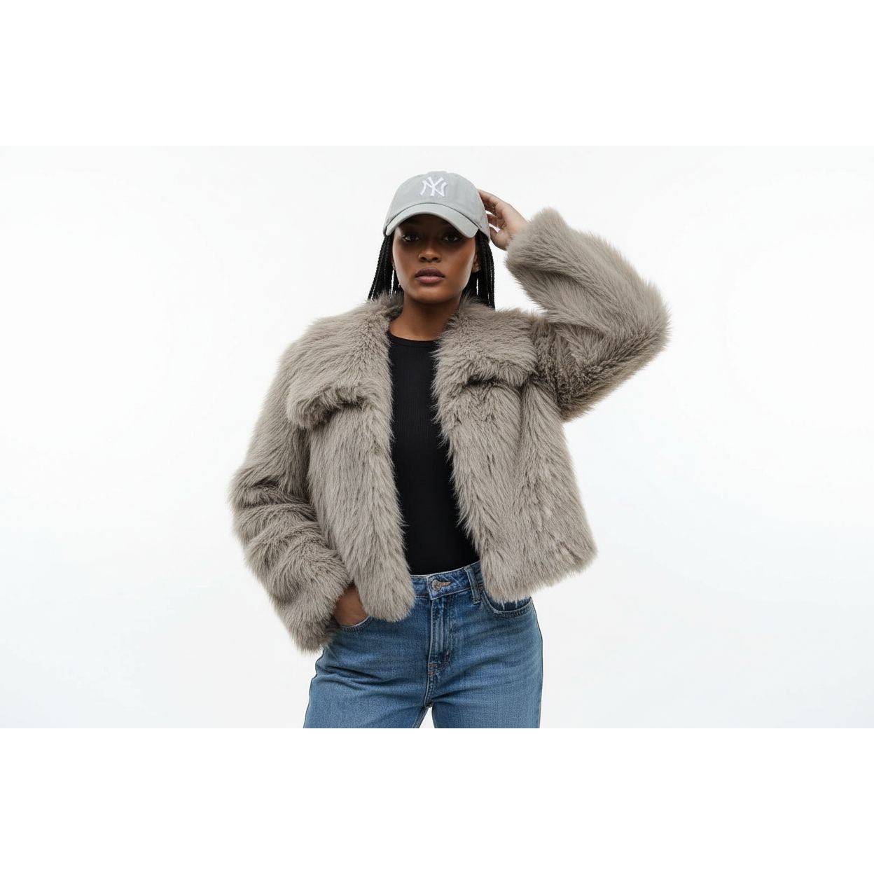 Faux  Fur Long Sleeve Coat
