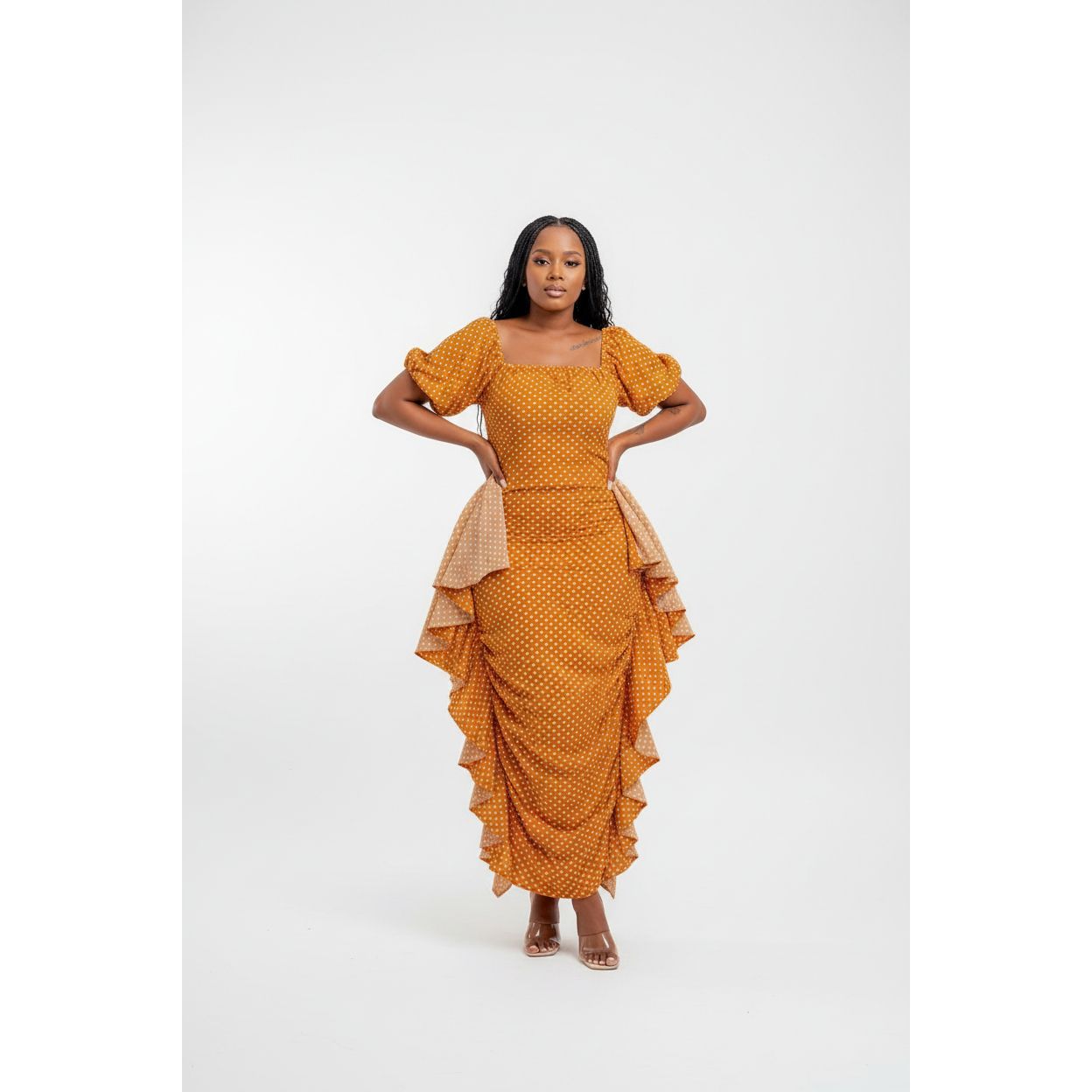 Sheer Mesh Off Shoulder Short Sleeve Ruffle Dress