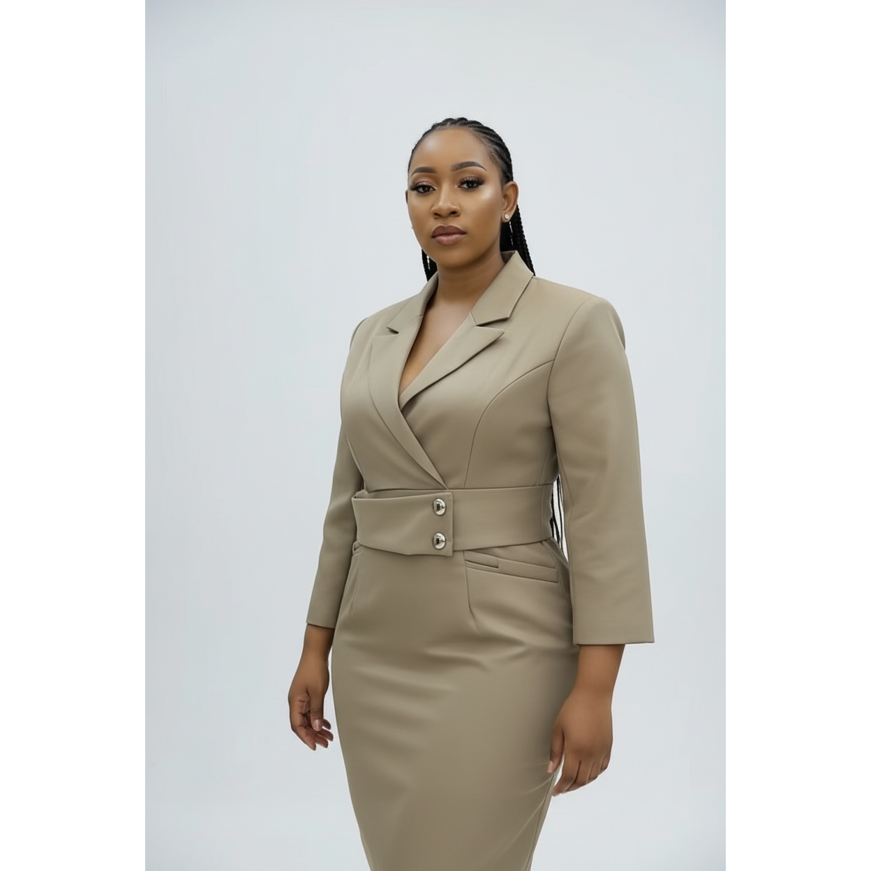 Ladies Formal V Neck Career Long Sleeve Office Dress