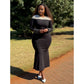 Plus Size Beads Padded Mesh Round Neck Long Bodycon Maxi Dress