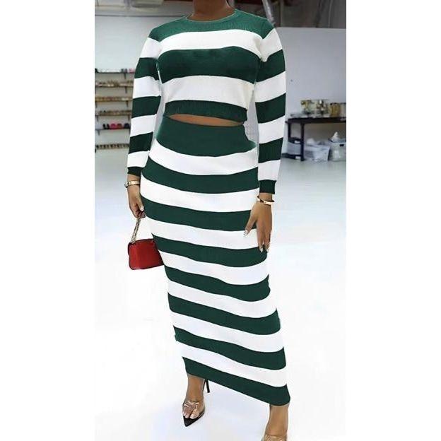 Round Neck Crop Top and Skirt Set